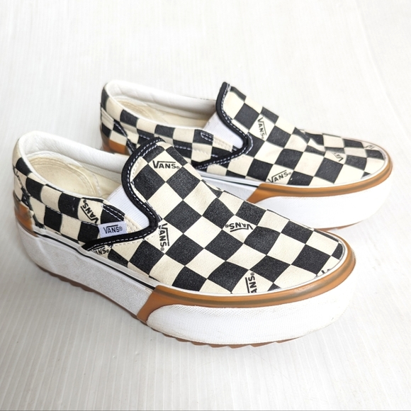 Vans Shoes - VANS Classic Slip-on black checkerboard platform chunky sneakers stackform